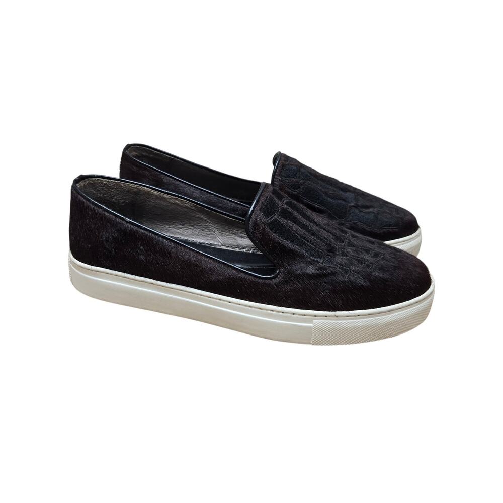 MARA & MINE Slip On Sneakers Skeleton Embroidery Calf Hair Black Size 10.5